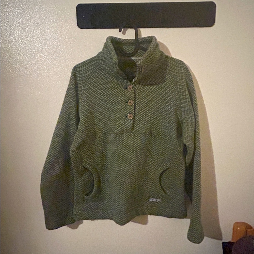 Sherpa Adventure Gear Yuden Pullover Green/White Merino Wool Cropped Sm.Sweater.